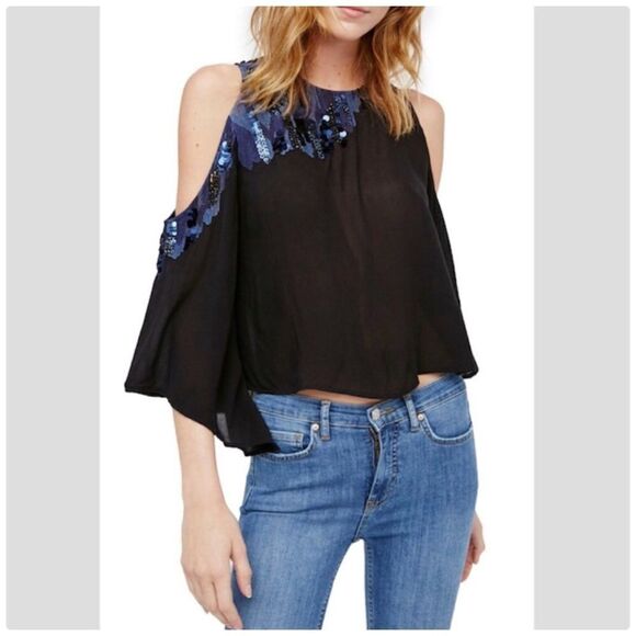 FREE people embellished cold shoulder top - Picture 9 of 13